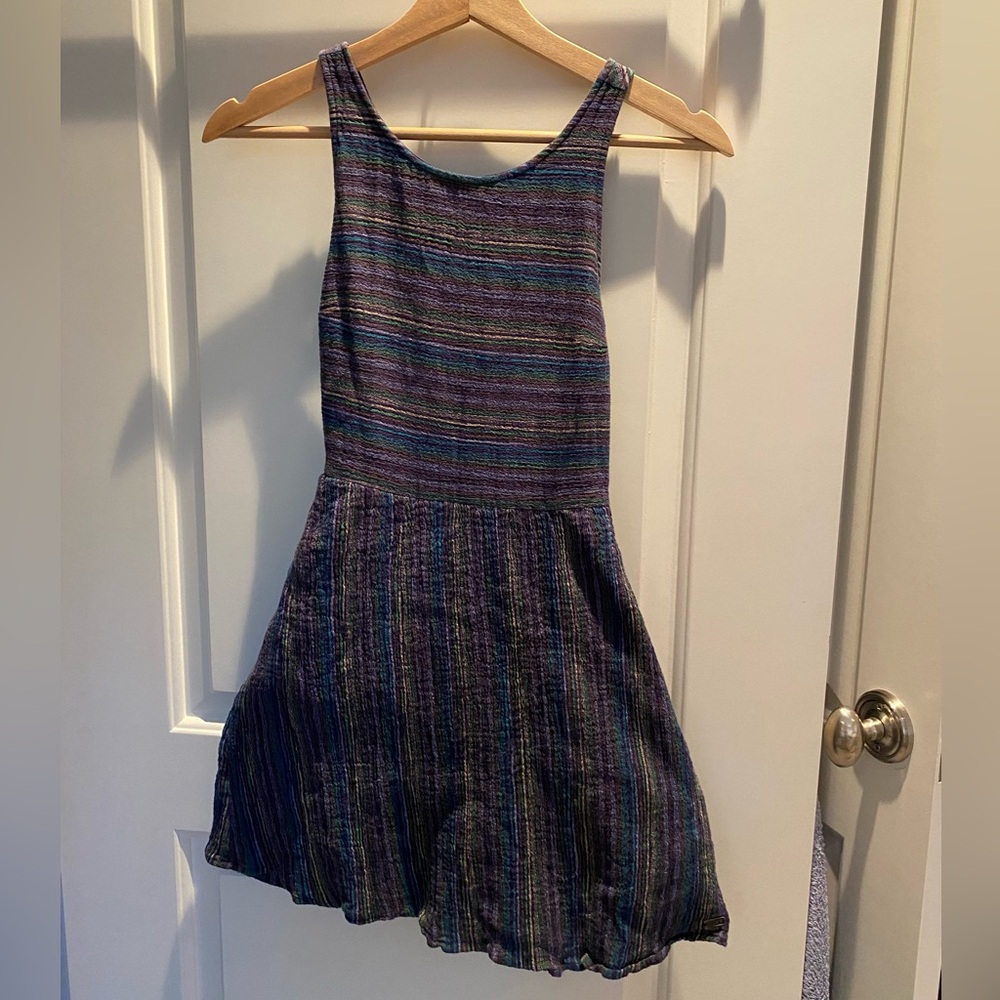 Roxy Blue Green Striped Cross Back Dress